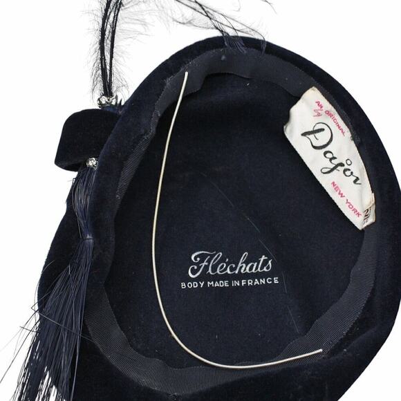 Vintage 40s 50s Tilt Hat Original by Dajon Blue Velvet w Feathers - Hey Viv main image 4
